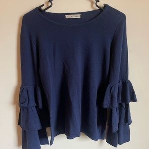 Claudia Nichole Blue Silk And Cashmere Ruffled Sweater Women’s‎ Sz XS